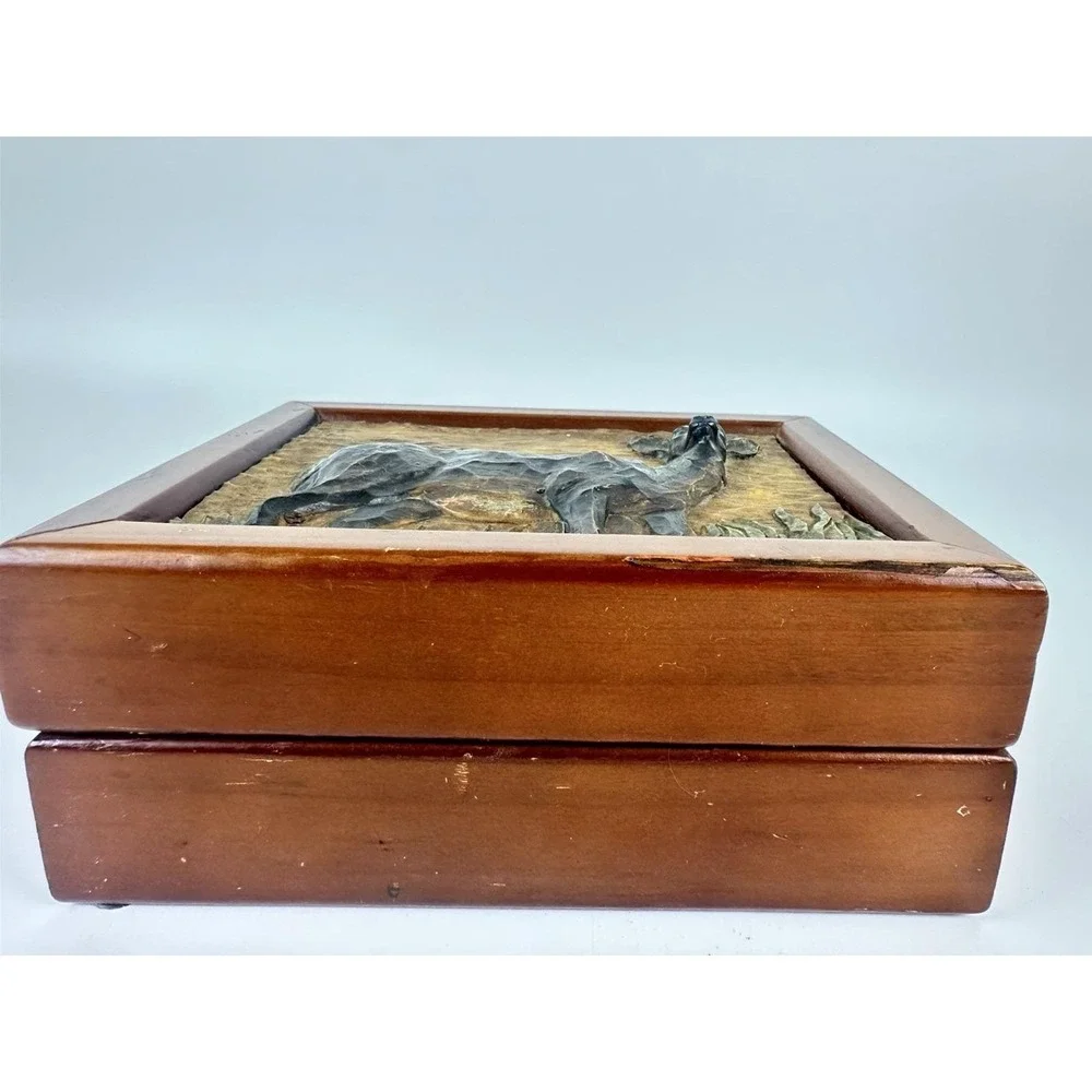 Evergreen 2001 Wooden Keepsake Box Deer Buck Relief Rustic Lodge Cabin Decor